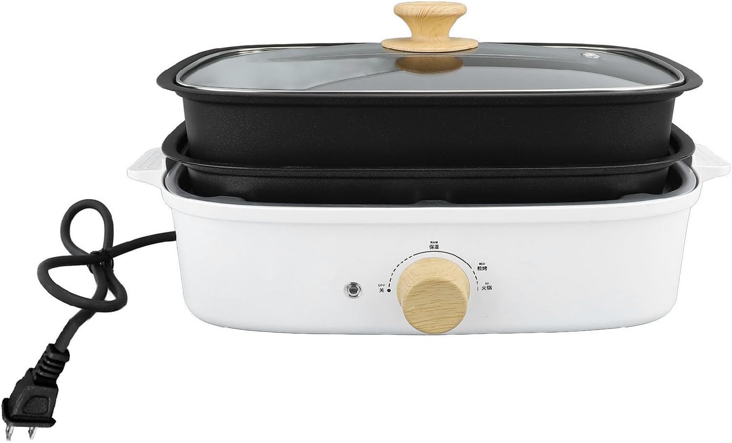 Zerodis ,1200W Multifunctional Split Design Adjustable Temperature Electric Cooking Pot Frying Pan Electric Shabu Shabu Pot for Roasting Frying Boiling (US Plug 110V), Zerodis7c6xq9gi53-12