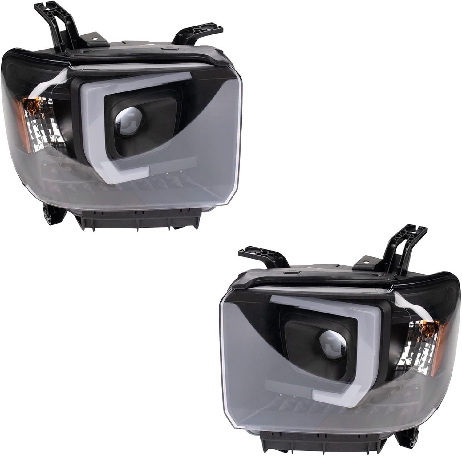 TRQ Performance Driver and Passenger Side Headlight Assembly Set Black Housing Compatible with 14-18 GMC Sierra 1500 15-19 GMC Sierra 2500 HD 15-19 GMC Sierra 3500 HD