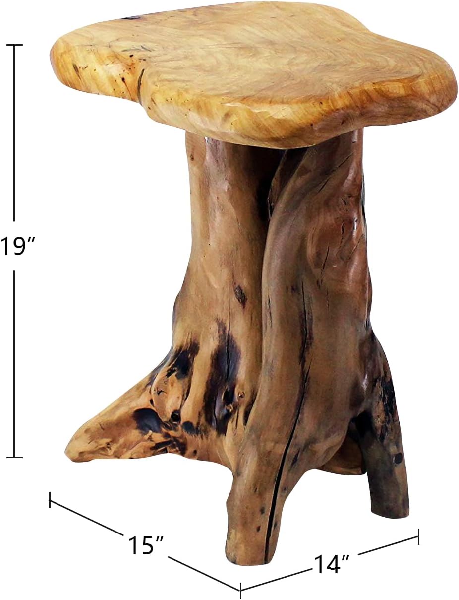 WELLAND Natural Tree Stump Stool, 19'' Tall Side Table, Live Edge End Table, Natural Edge Accent Table, Plant Stand for Living Room, Bedroom