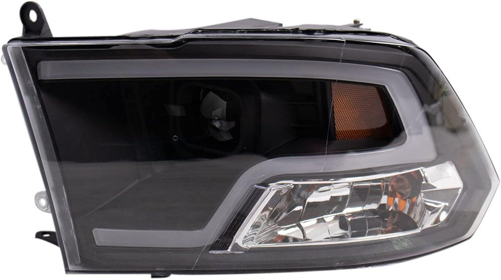 TRQ 2 Piece Headlight Assembly Set LED Tube Running Light Driver & Passenger Side Compatible with Dodge Ram 2010, Classic 2019-2022 Ram 1500 2011-2012 & 2015-2018 2500, 3500 2011-2018