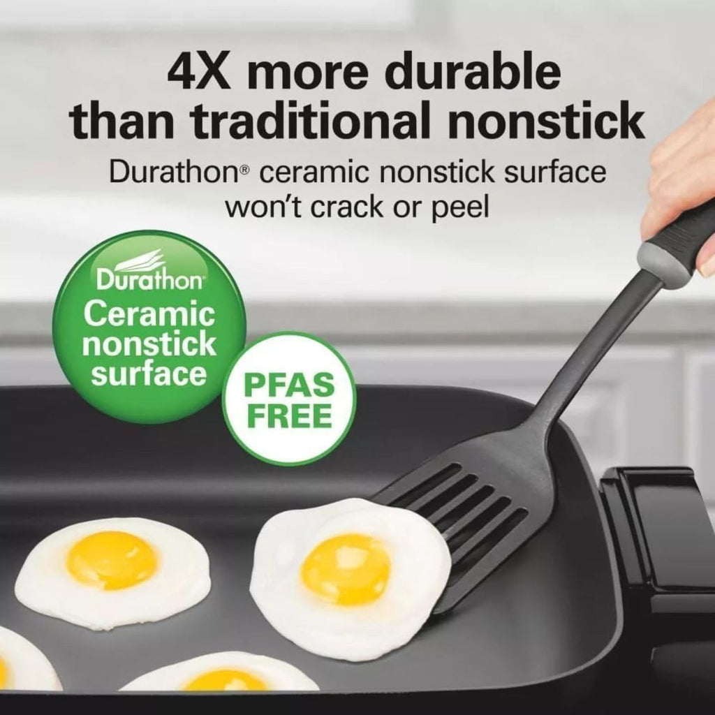 Hamilton-Beach 20.5' Durathon Ceramic Reversible Nonstick Electric Skillet, 1500W Electric Pan with Adjustable Temperature Control, Dishwasher-Safe Parts, Black