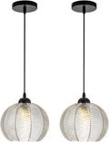 Globe Glass Pendant Light Ribbed Glass Mid Century Hanging Light for Kitchen Island Pumpkin Globe Design Adjustable Height Modern Pendant Lamp for Dining Room Bedroom Clear