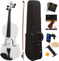Mendini By Cecilio Violin 4/4 Full Size For Beginners - Fiddle Solidwood Kit with Hard Case - Acoustic Violins with Bow, Rosin, Tuner, Extra Strings & Bridge, Shoulder Rest and Lesson Book (White)