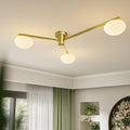 3-Light Gold Sputnik Ceiling Light Fixture,with Opal Glass Shade | low ceiling gold chandelier, dining room bedroom foyer, warm ambient lighting, easy DIY install, mid-century style