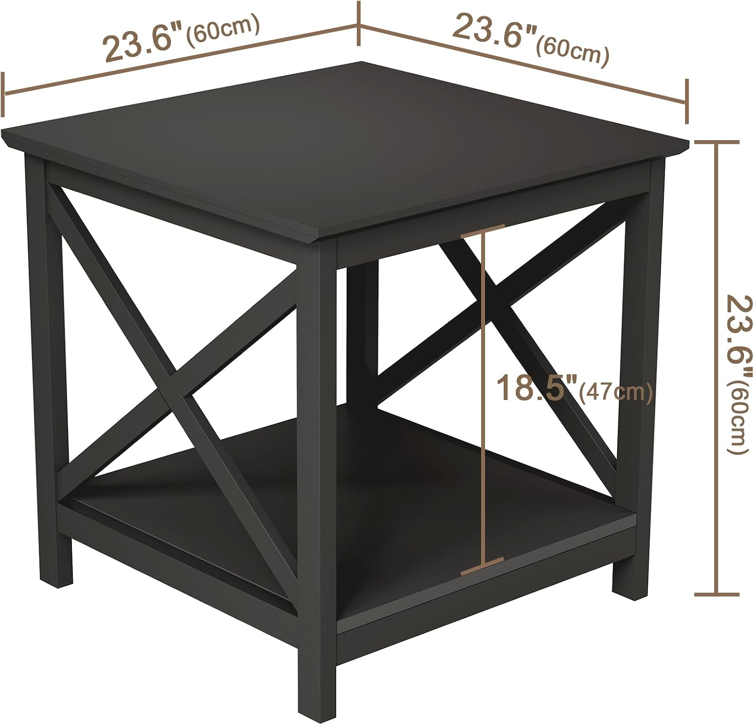 ChooChoo End Tables Set of 2, 24 Inch End Table with 2-Tier Storage Shelf, Side Table for Living Room, Wood Nightstand for Bedroom, Office, Painted Surface, Black