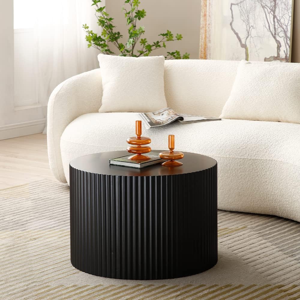 WILLIAMSPACE Black Round Nesting Coffee Table Set of 2, Modern Wooden Center Tables Accent End Tea Table for Living Room Apartment, No Need Assembly (Black-Round)