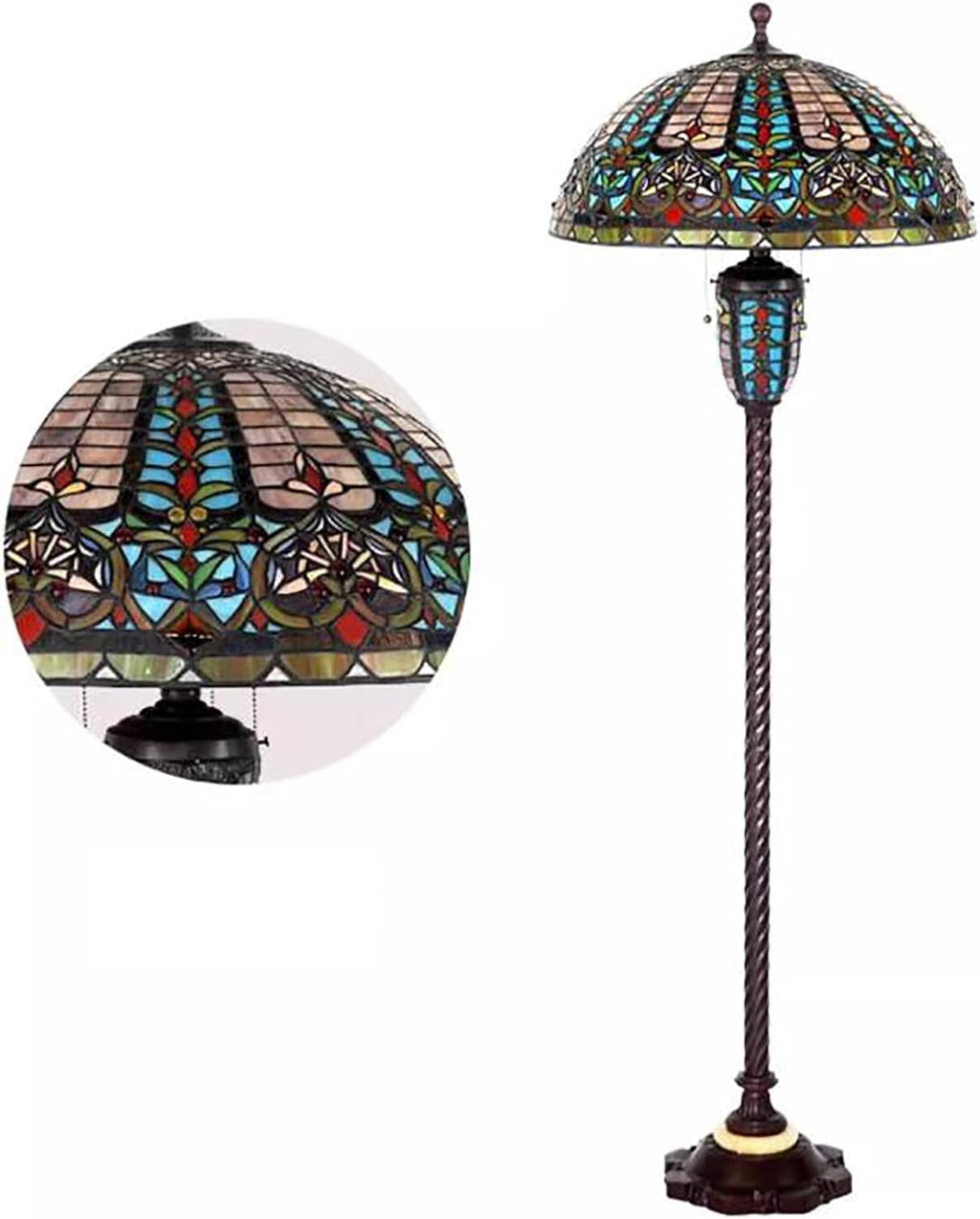 22 Inch Large Blue Baroque Shade Replacement, Vintage Style Green Red Stained Glass Lampshade for Table Lamp Bedside Lamp Ceiling Light Floor Lamp,