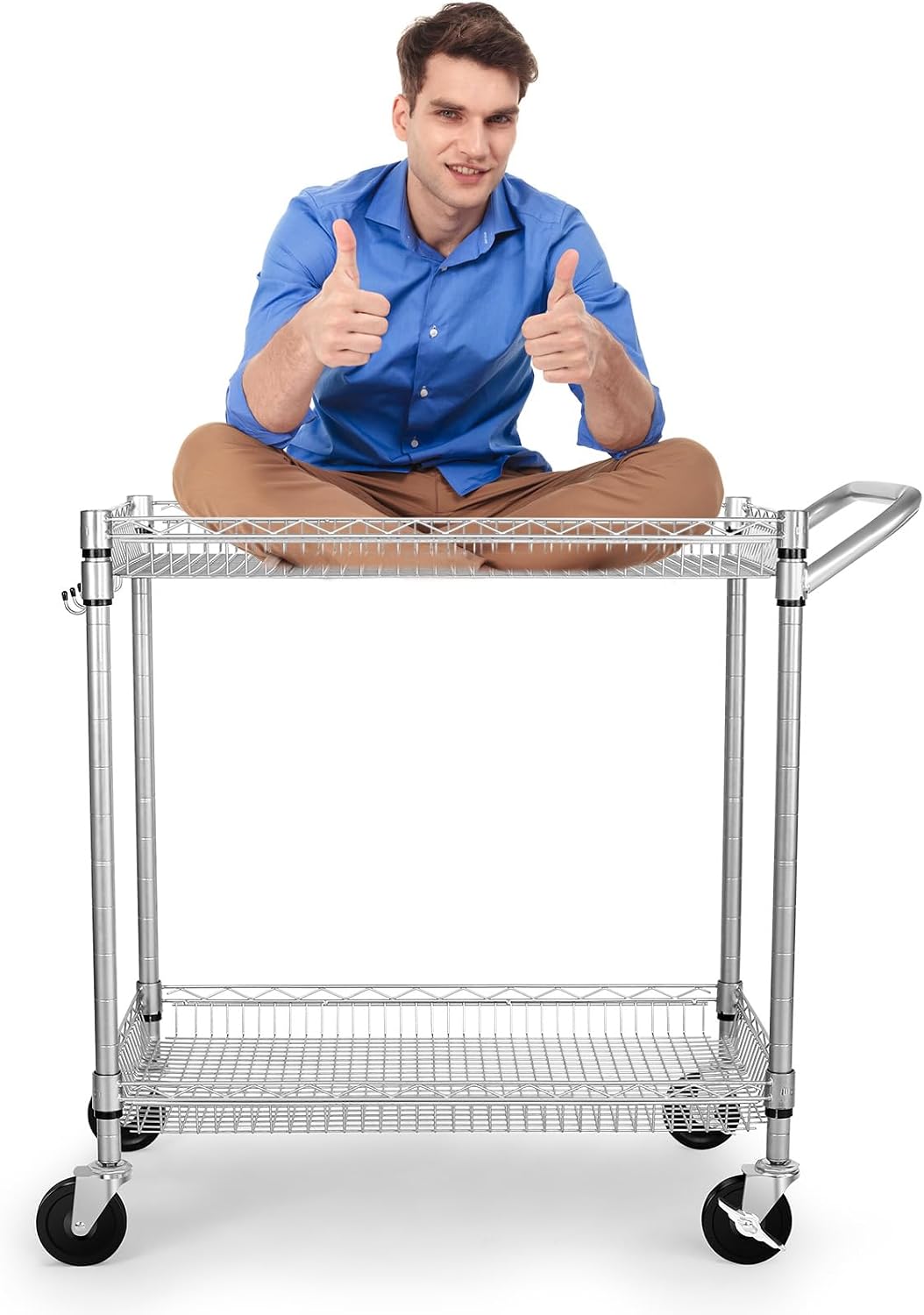 WDT Heavy Duty 2 Tier Rolling Cart, NSF Listed, 660Lbs Capacity, Commercial Grade Metal, 35.63'x18.1'x33.93'