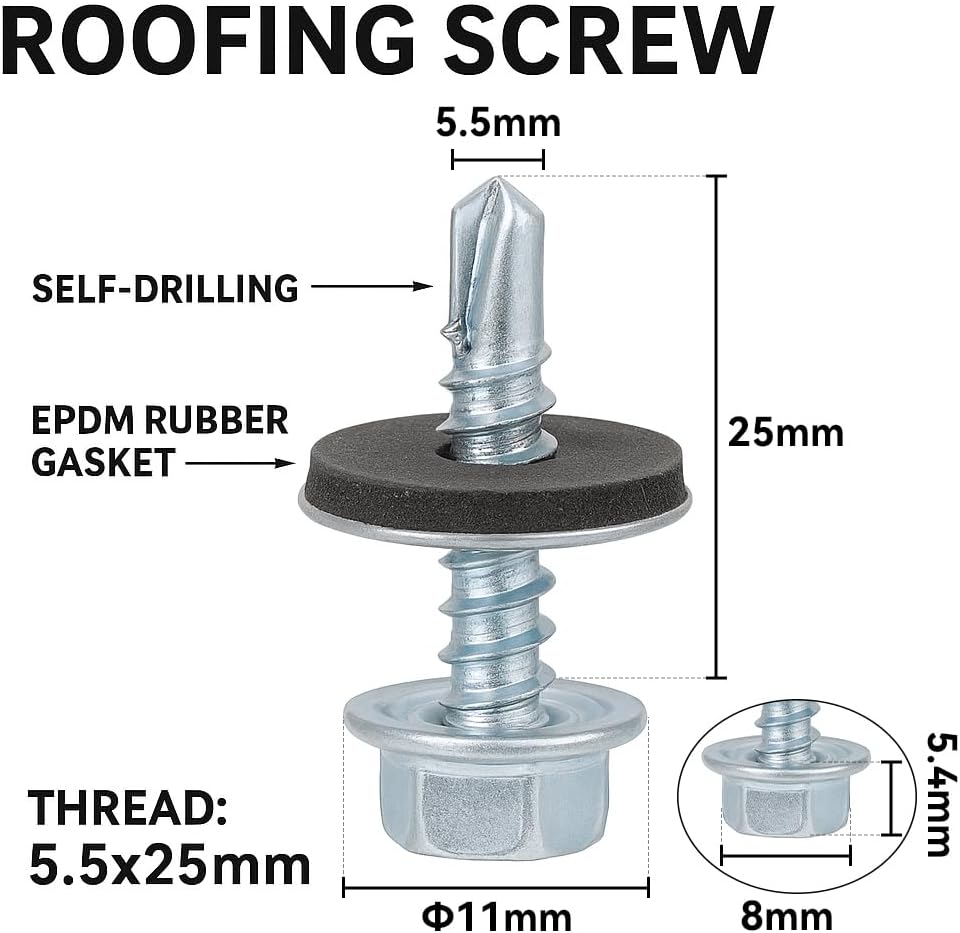 Metal Roofing Screws #12 × 1', 200 PCS, with Leak-Proof EPDM Washer, Self Drilling Metal to Wood Siding Screws, Hex Socket Included