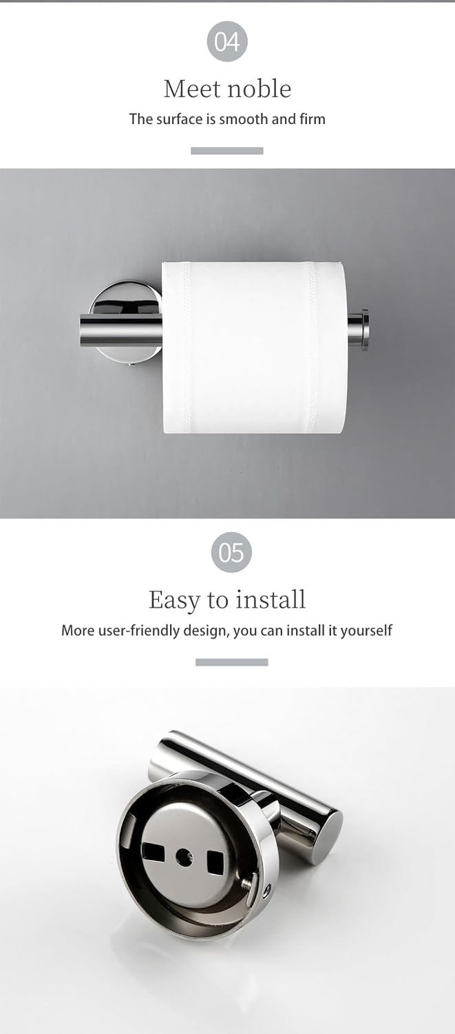 Stainless Steel Chrome Beautiful Wall Hook Toilet Paper Holder Towel Ring Bar Self-Adhesive Bathroom Accessories,4 Piece Set