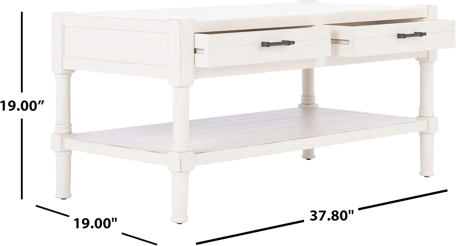 Safavieh Home Collection Filbert Distressed White 2-Drawer Bottom Shelf Coffee Table COF5703A
