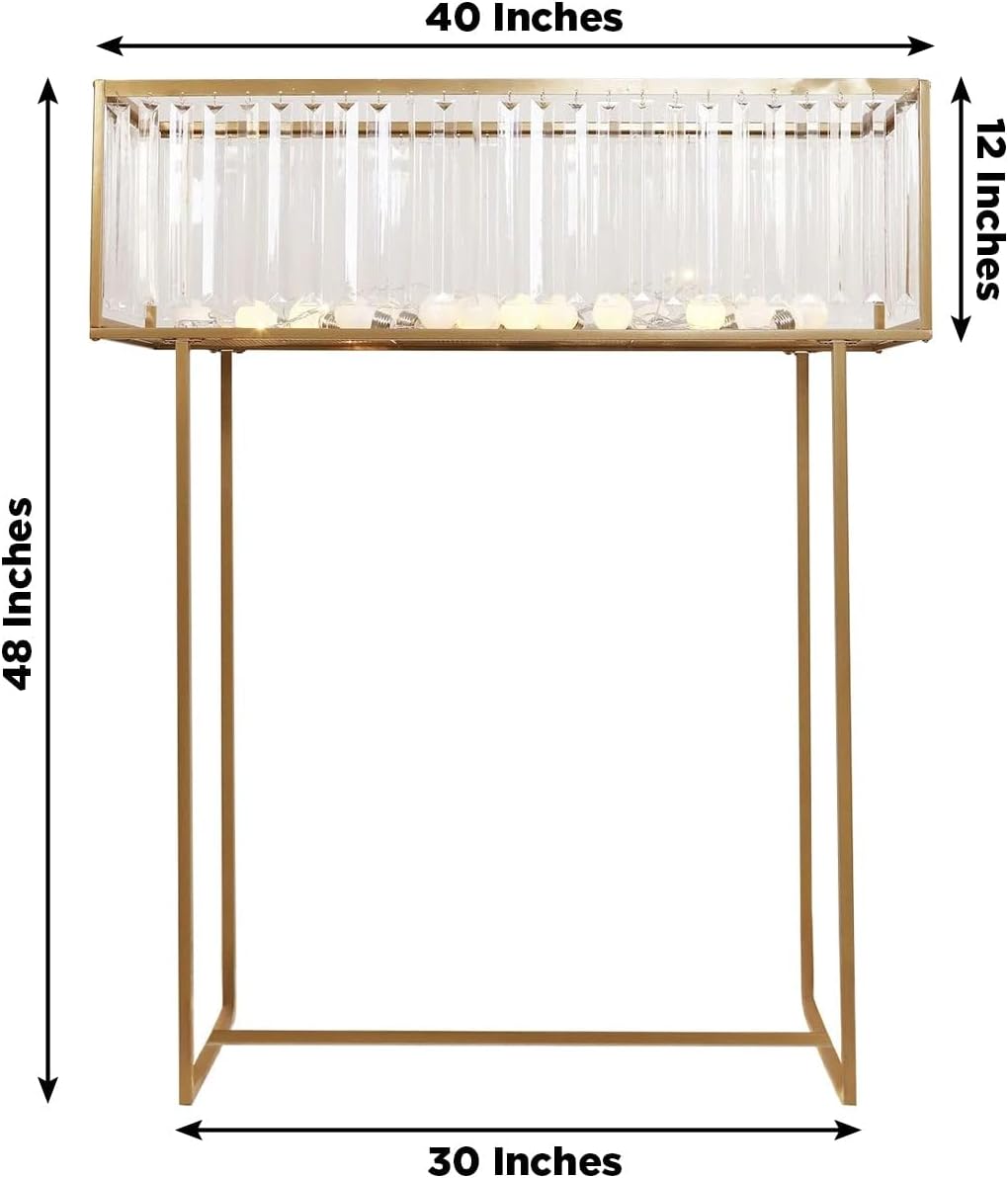 Efavormart 48' Tall Crystal Pendant Flower Stand, Gold Metal Rectangular Centerpiece Vase – Premium Floor Display Rack for Wedding Decor