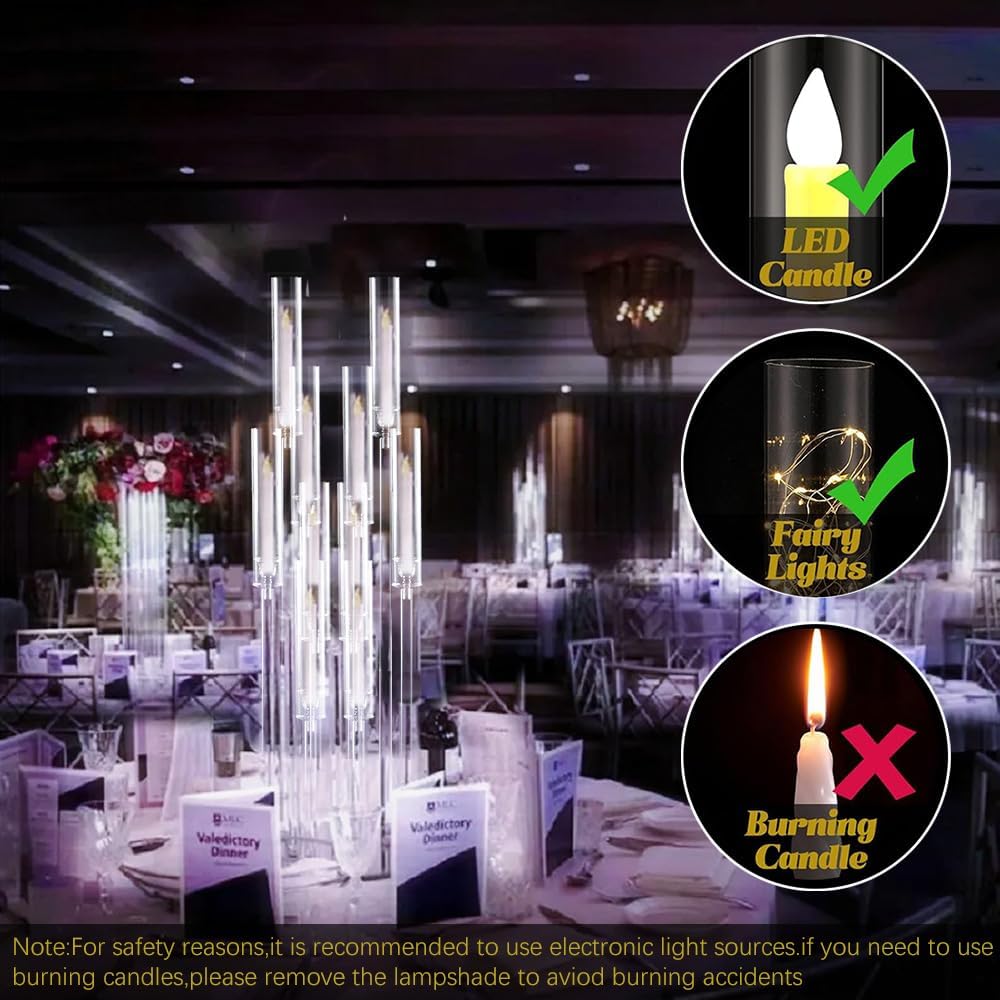 4 Sets 10 Arms Acrylic Candelabra Wedding Centerpiece,33.7Inches Floor Clear Candlesticks Holder with Acrylic Shade for Baby Shower Event Dinner Party Decoration(Fit 0.8Led Candles)