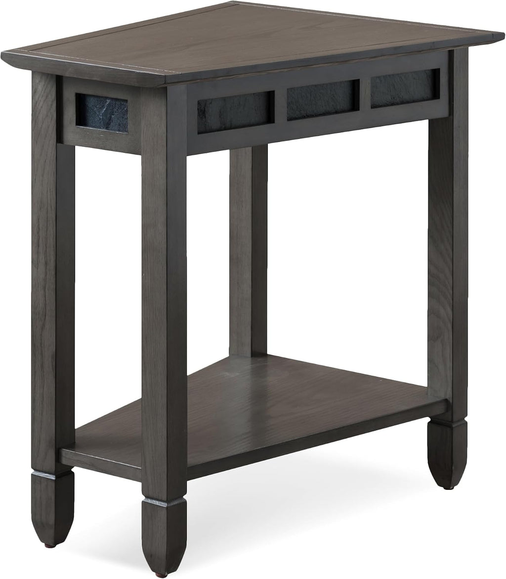 Leick Home 10056-GR Slate Recliner Wedge Table with Shelf, Smoke Gray Oak and Black