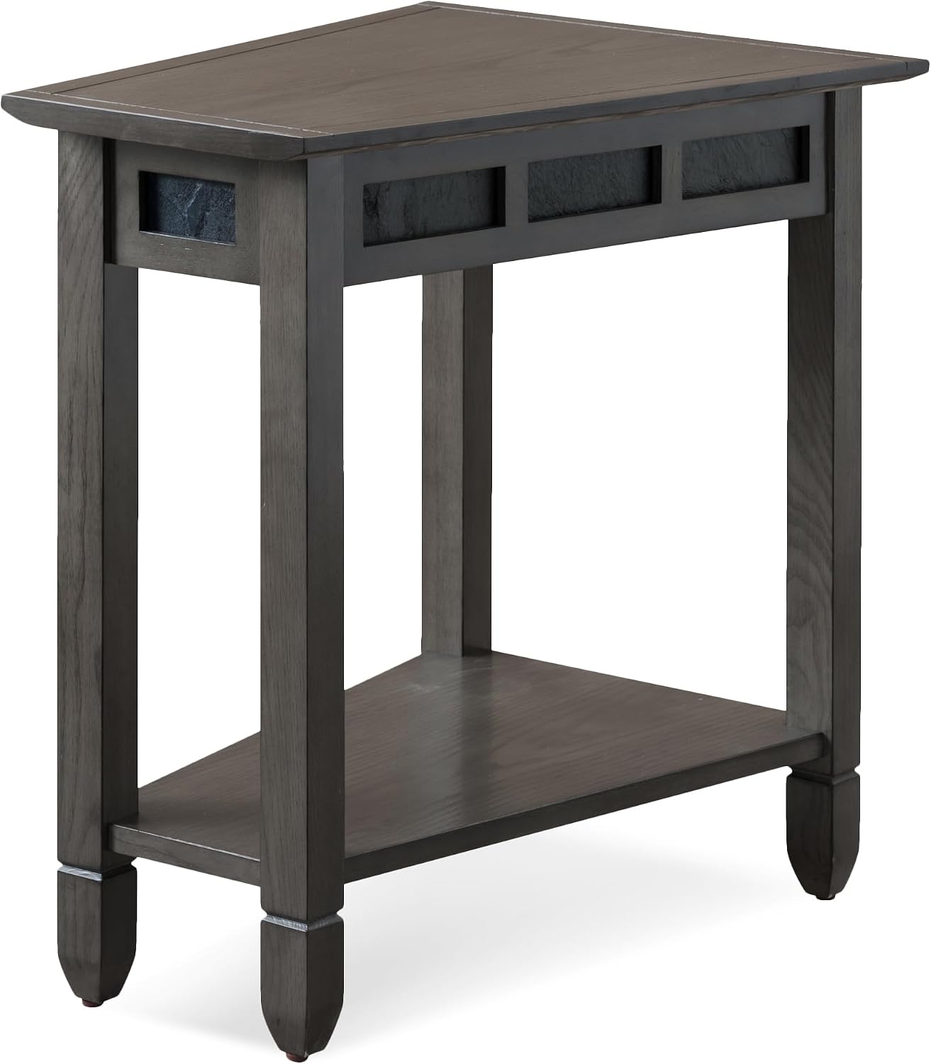 Leick Home 10056-GR Slate Recliner Wedge Table with Shelf, Smoke Gray Oak and Black