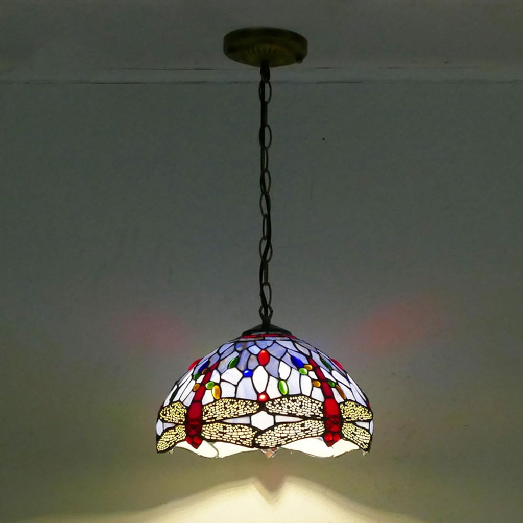 12 Inch Dragonfly Stained Glass Lamp Shade, Tiffany Style Lampshades Replacement, Handmade Vintage Lamp Cover Accessories Only for Table lamp Pendant Light Ceiling Fixture,Purple