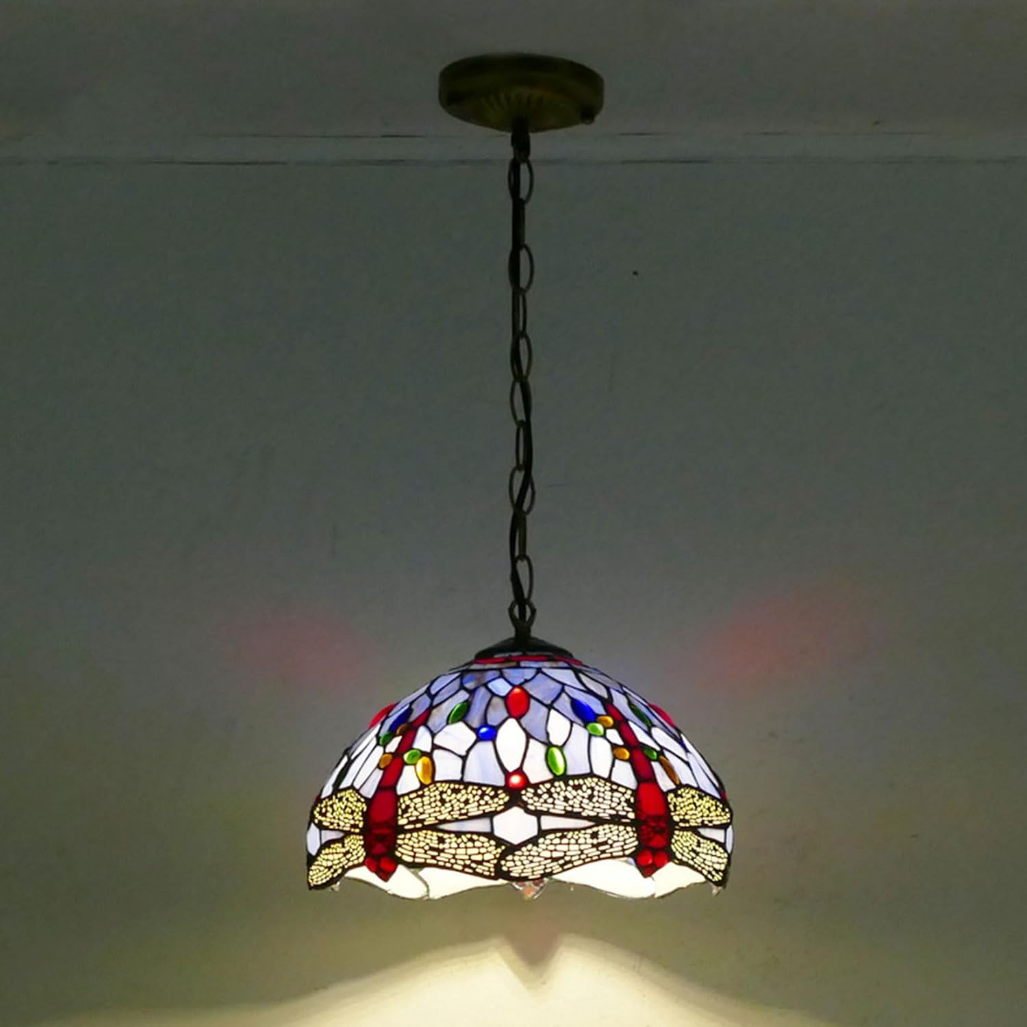 12 Inch Dragonfly Stained Glass Lamp Shade, Tiffany Style Lampshades Replacement, Handmade Vintage Lamp Cover Accessories Only for Table lamp Pendant Light Ceiling Fixture,Purple