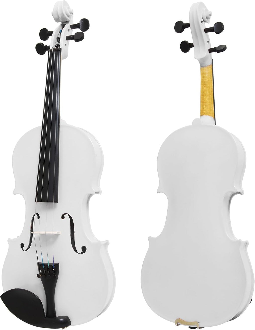 Mendini By Cecilio Violin 4/4 Full Size For Beginners - Fiddle Solidwood Kit with Hard Case - Acoustic Violins with Bow, Rosin, Tuner, Extra Strings & Bridge, Shoulder Rest and Lesson Book (White)