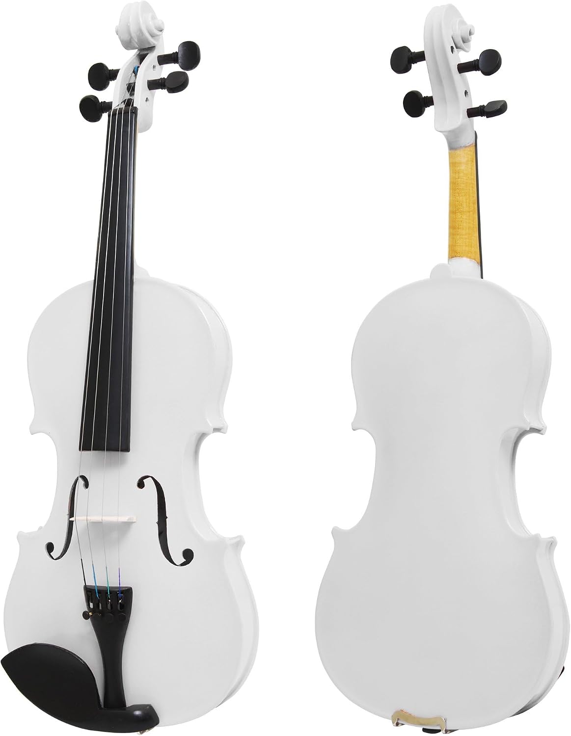 Mendini By Cecilio Violin 4/4 Full Size For Beginners - Fiddle Solidwood Kit with Hard Case - Acoustic Violins with Bow, Rosin, Tuner, Extra Strings & Bridge, Shoulder Rest and Lesson Book (White)