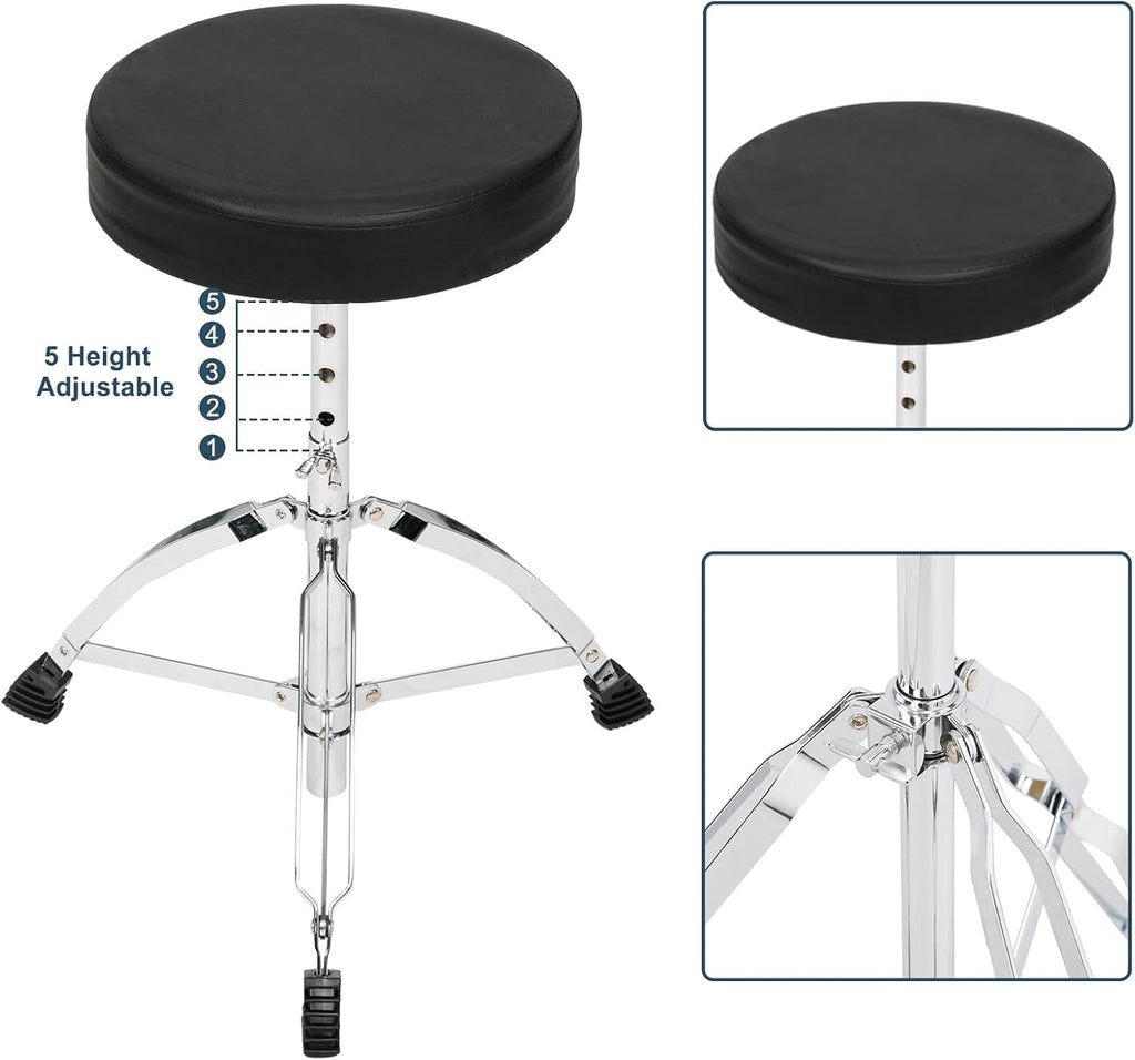5-Piece Full Size Complete Adult Drum Set,22 Inch Drum Set,with Cymbal Stands, Hi-hat Stand, Sticks, Drum Pedal, Stool & Floor Tom for Beginner Teens Student