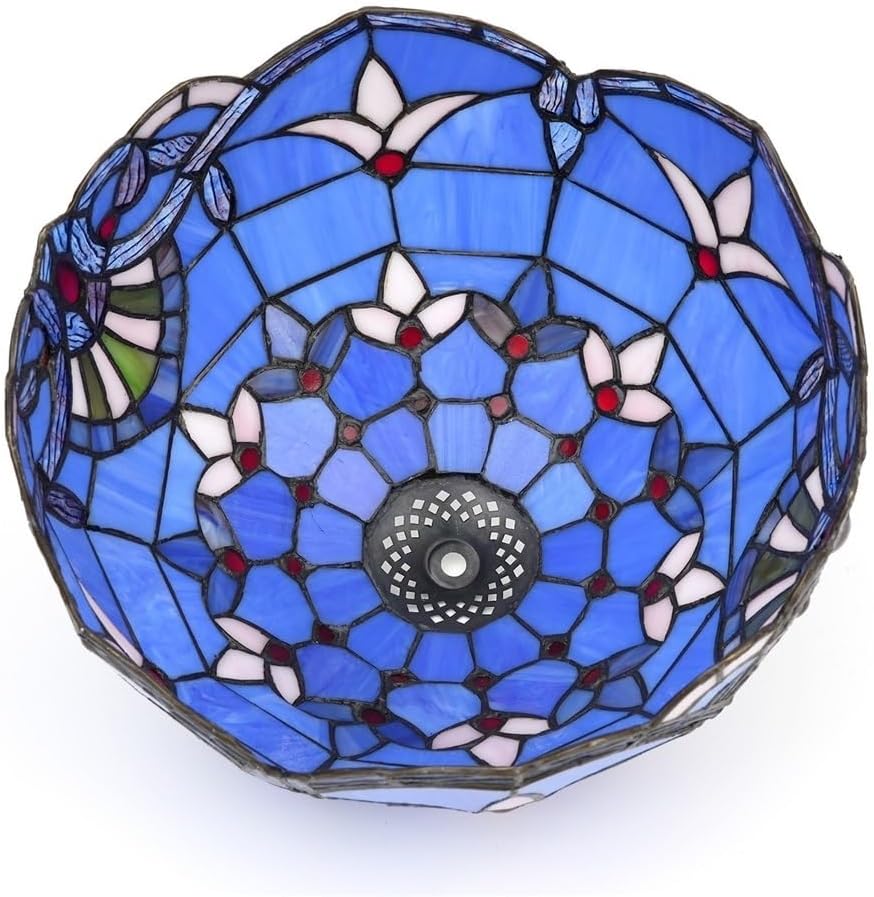 Lamp Shade Replacement Only 12 Inch Blue Baroque Stained Glass Ceiling Light Vintage Art Deco For Table Lamps Floor Pendant