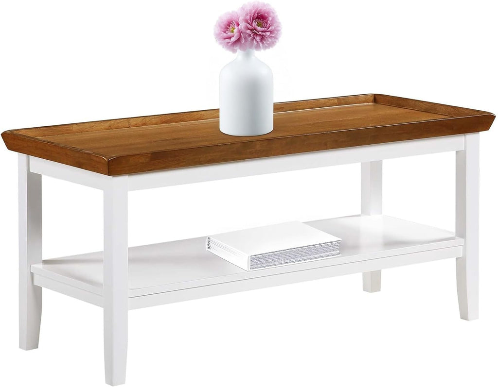 Convenience Concepts Ledgewood Coffee Table 42' - Modern Center Room Accent with Storage Shelf for Transitional, Traditional Living & Family Room, Driftwood/White