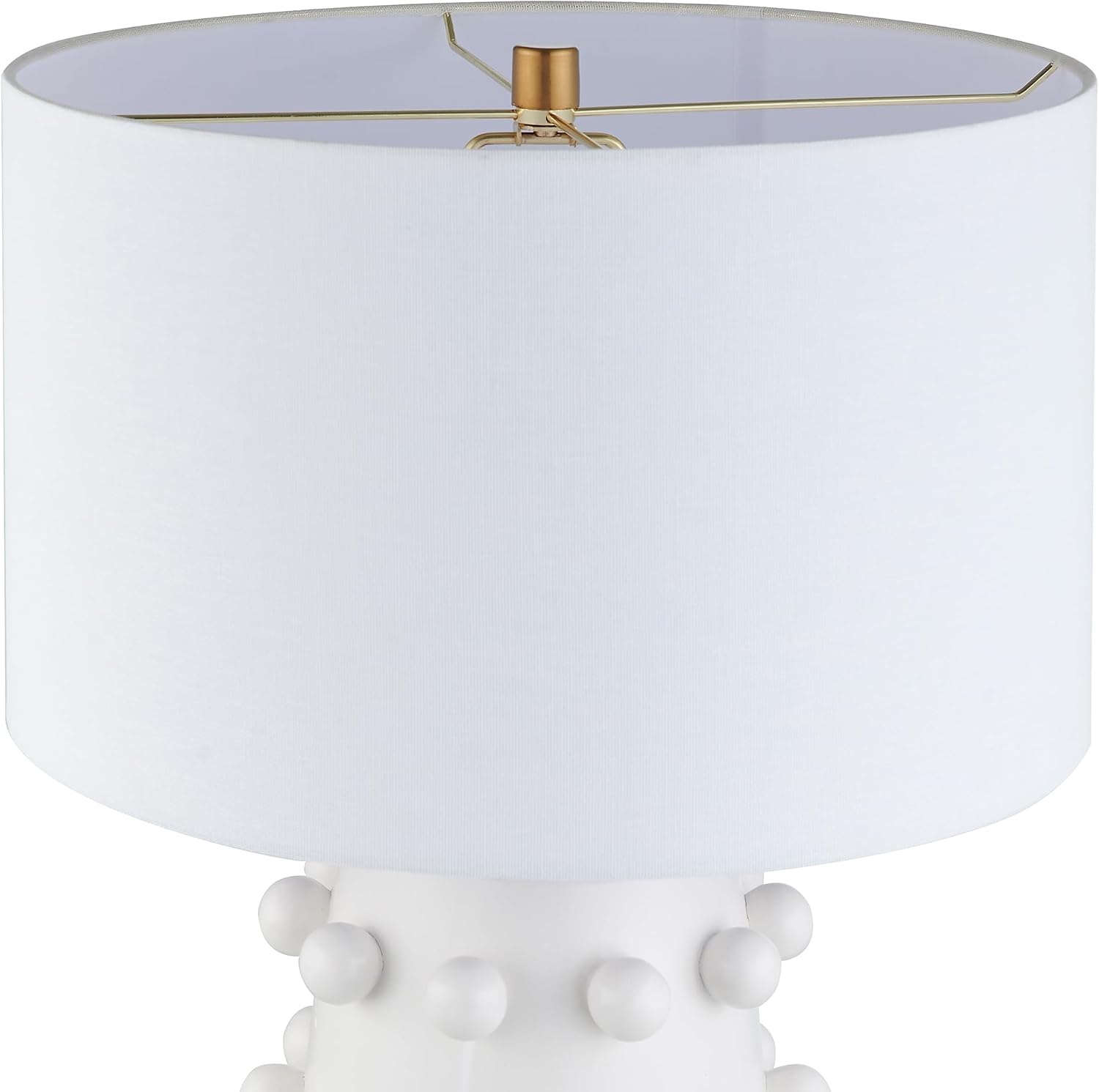 Henn&Hart 25.5'' Modern 1-Light Ceramic Table Lamp with Spherical Orbs on Lamp Body with White Fabric Drum Shade for Living Room, Bedroom, or Office, Matte White