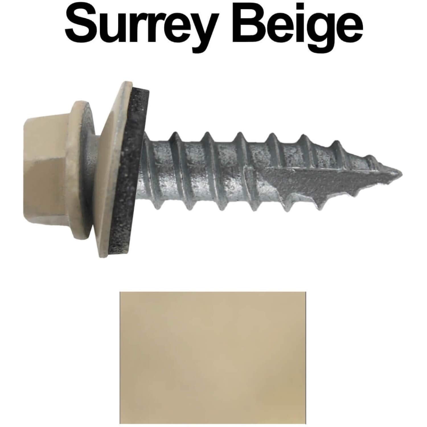 #14 Metal Roofing Screws: (1000) Screws x 1' Surrey Beige Hex Head Sheet Metal Roof Screw. Self Starting/Tapping Metal to woodsheet Metal Screws with EPDM Washer. for Corrugated Roofing