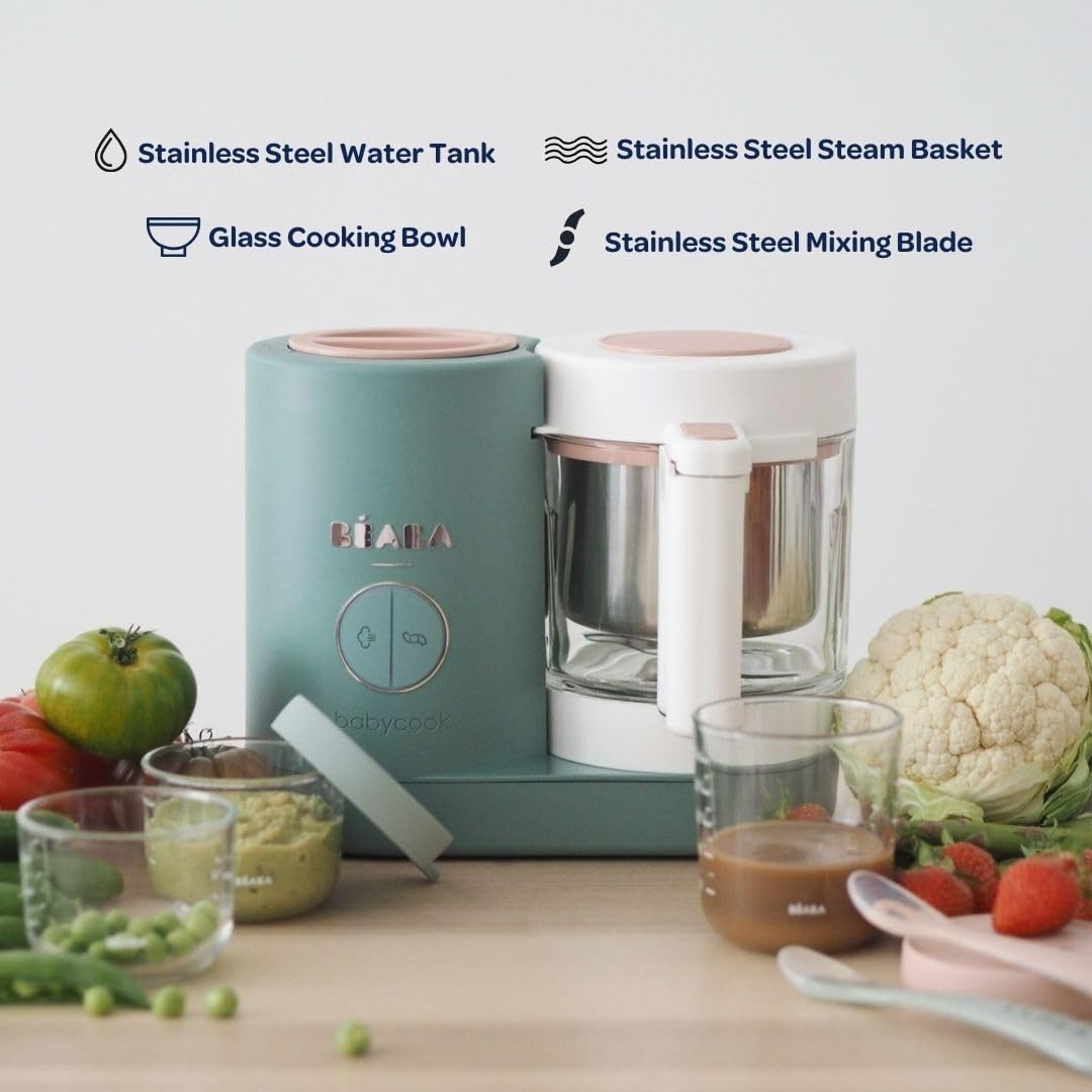 BEABA Babycook NEO Baby Food Maker, Borosilicate Glass & Stainless Steel, 42 oz. Capacity for Multi-Stage Use, Inventor & Global Leader of Baby Food Processors, Trusted for over 35 years, Cotton Candy