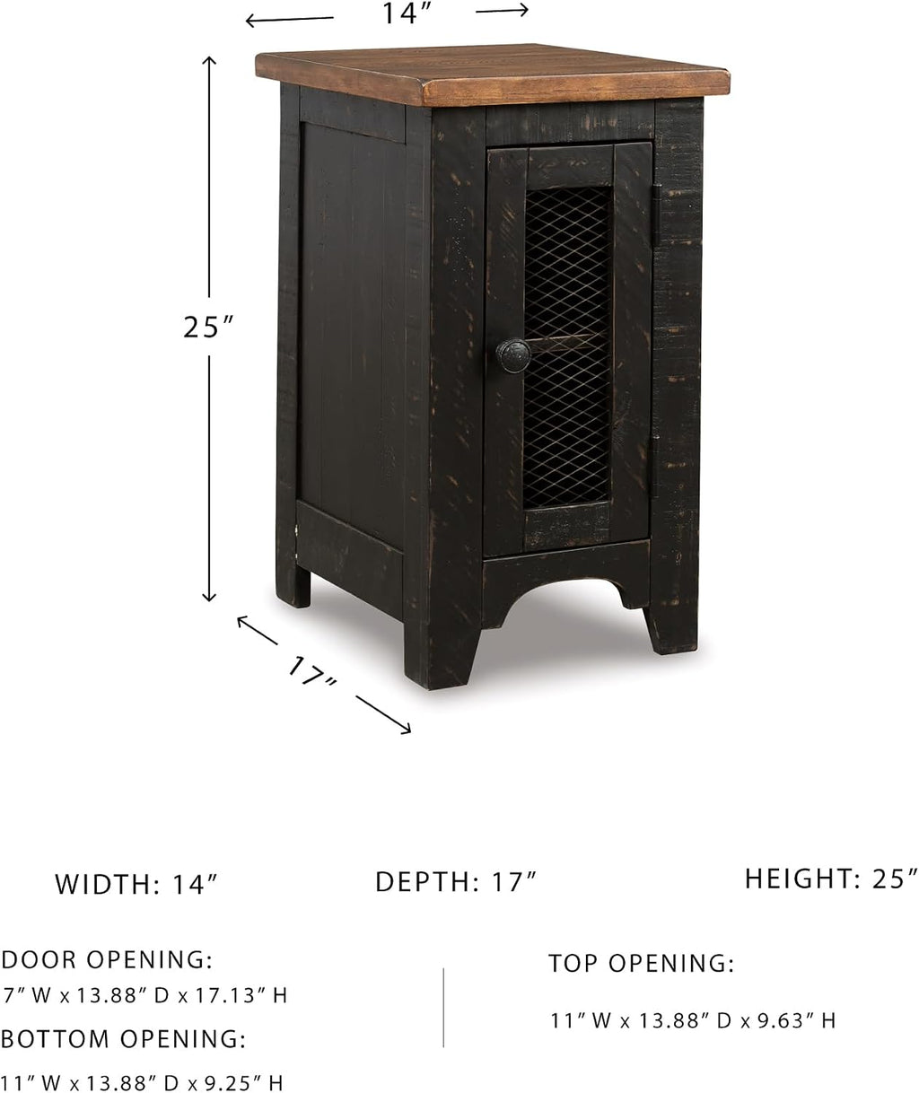 Signature Design by Ashley Valebeck Rustic Farmhouse Chair Side End Table with Cabinet Door, Distressed Black
