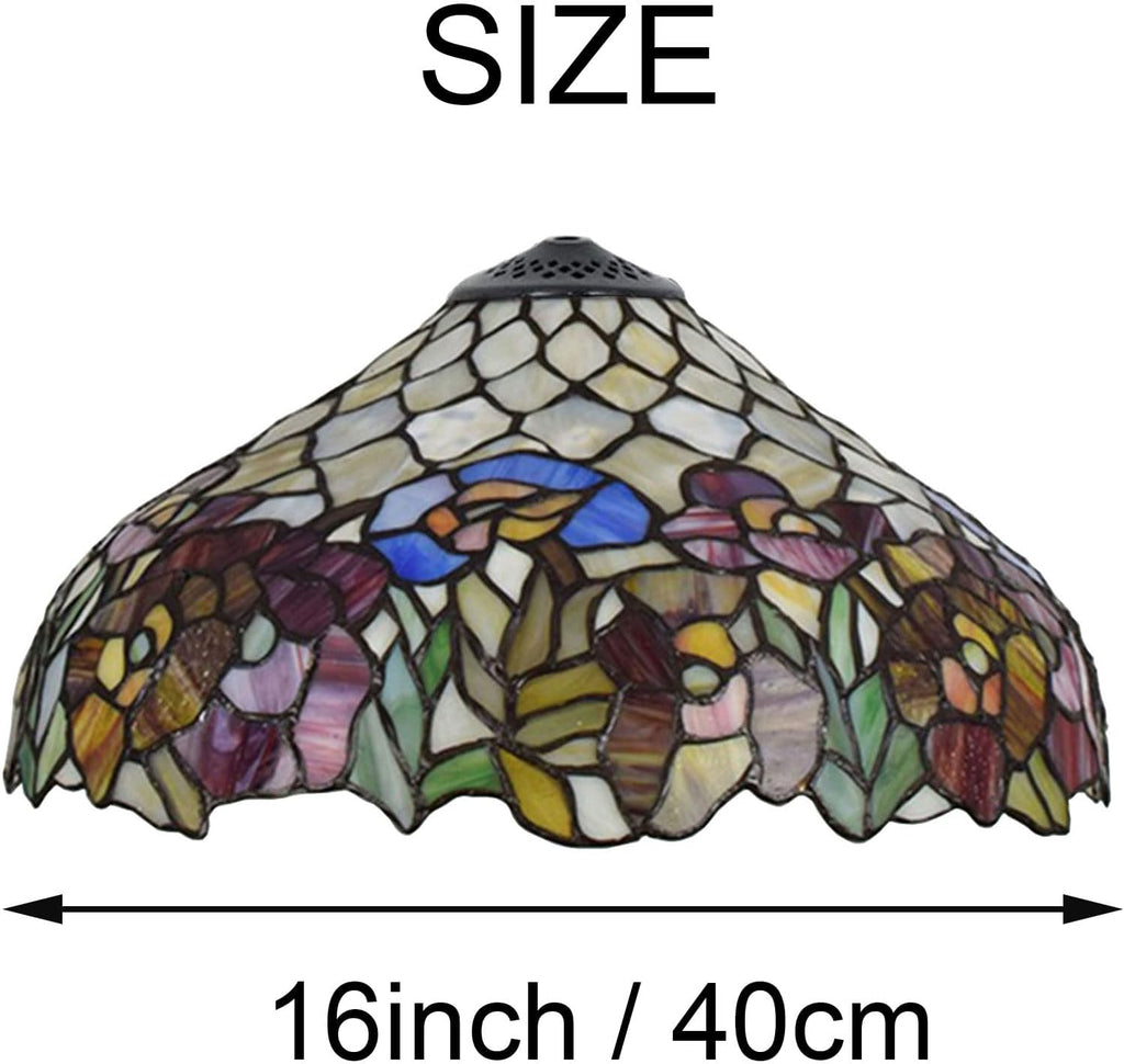 16 Inch Tiffany Stained Glass Single Lampshade Colored Rose Table Lamp Shade Pendant Hanging Light Fixture Ceiling Lamp Floor lamp Replacement Shade Red Blue Flower Green Leaves
