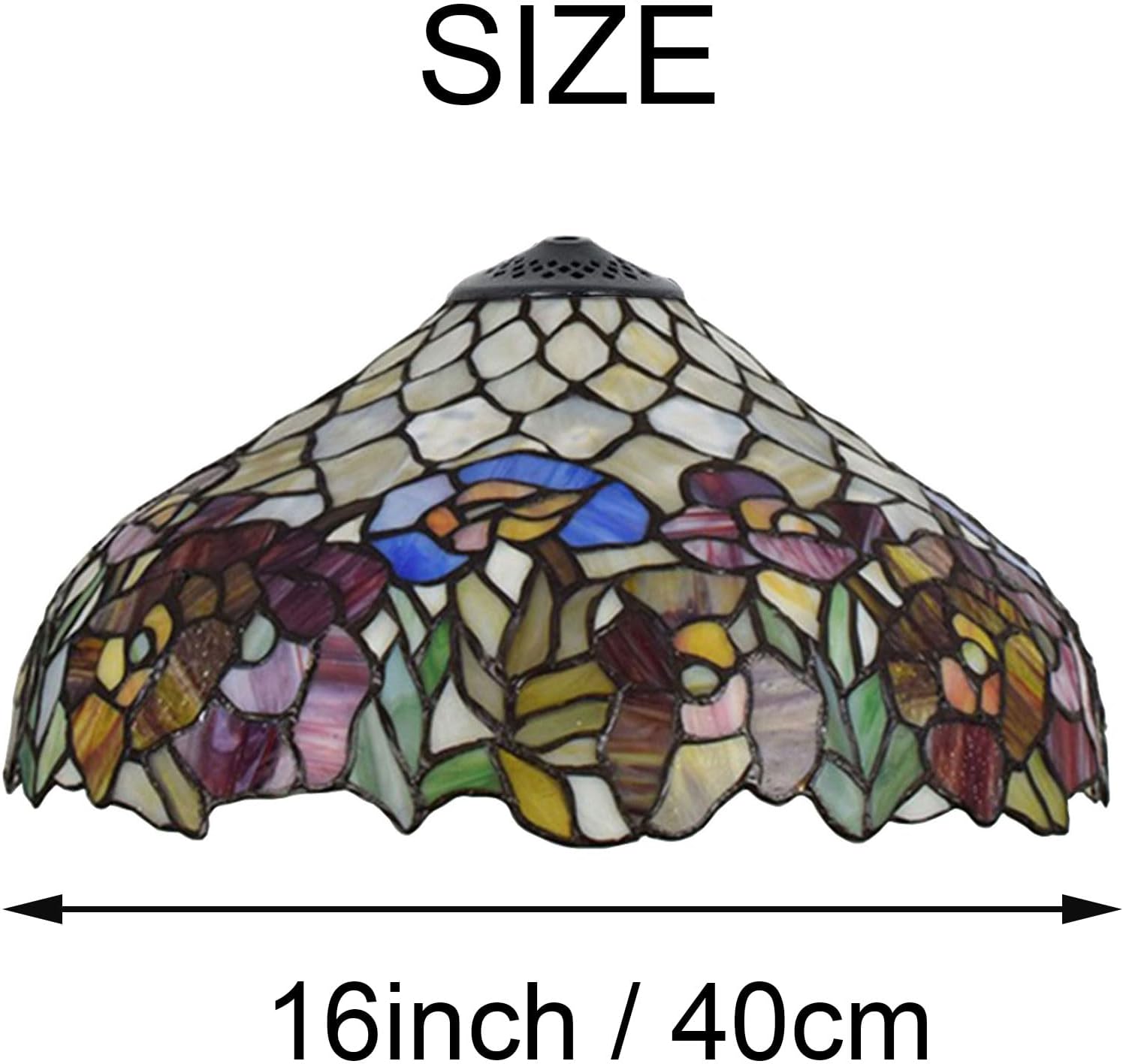 16 Inch Tiffany Stained Glass Single Lampshade Colored Rose Table Lamp Shade Pendant Hanging Light Fixture Ceiling Lamp Floor lamp Replacement Shade Red Blue Flower Green Leaves