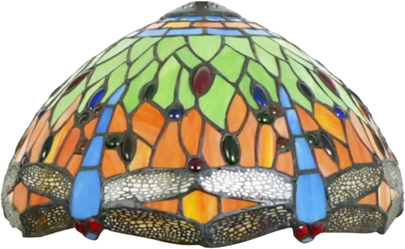 12 Inch Dragonfly Stained Glass Lamp Shade, Tiffany Style Lampshades Replacement, Handmade Vintage Lamp Cover Accessories Only for Table lamp Pendant Light Ceiling Fixture,Green