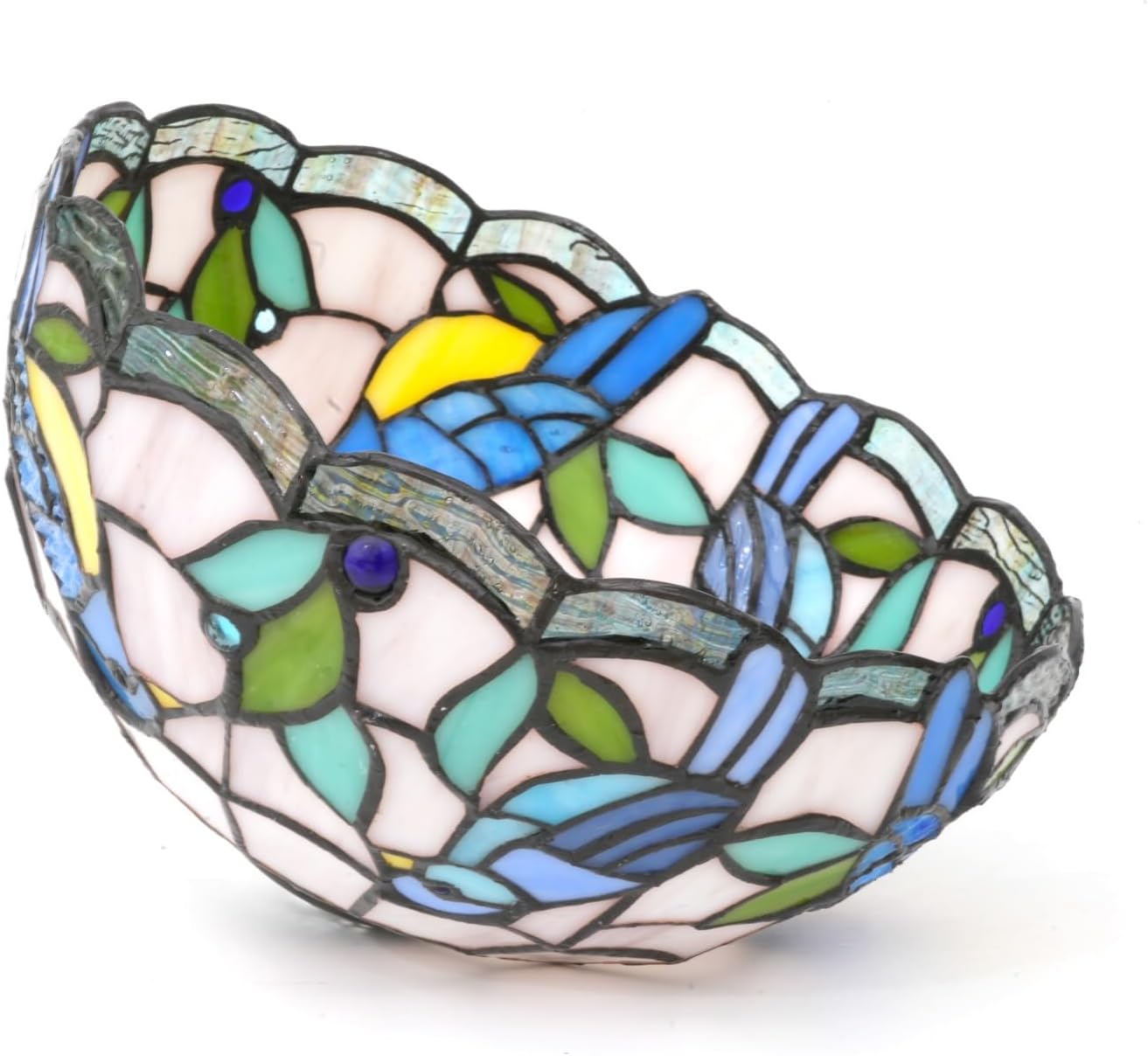 Tiffany Lamp Shade Replacement, 10 Inch Blue Birds Stained Glass Vintage Handmade Cute Decor Ceiling Light Shade for Table Lamp Pendant Light