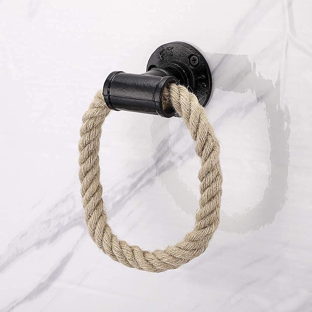Nautical Industrial Pipe Towel Ring Holder Hanger - Wall Mounted Rustic Hand Towel Holder Bathroom Accessory