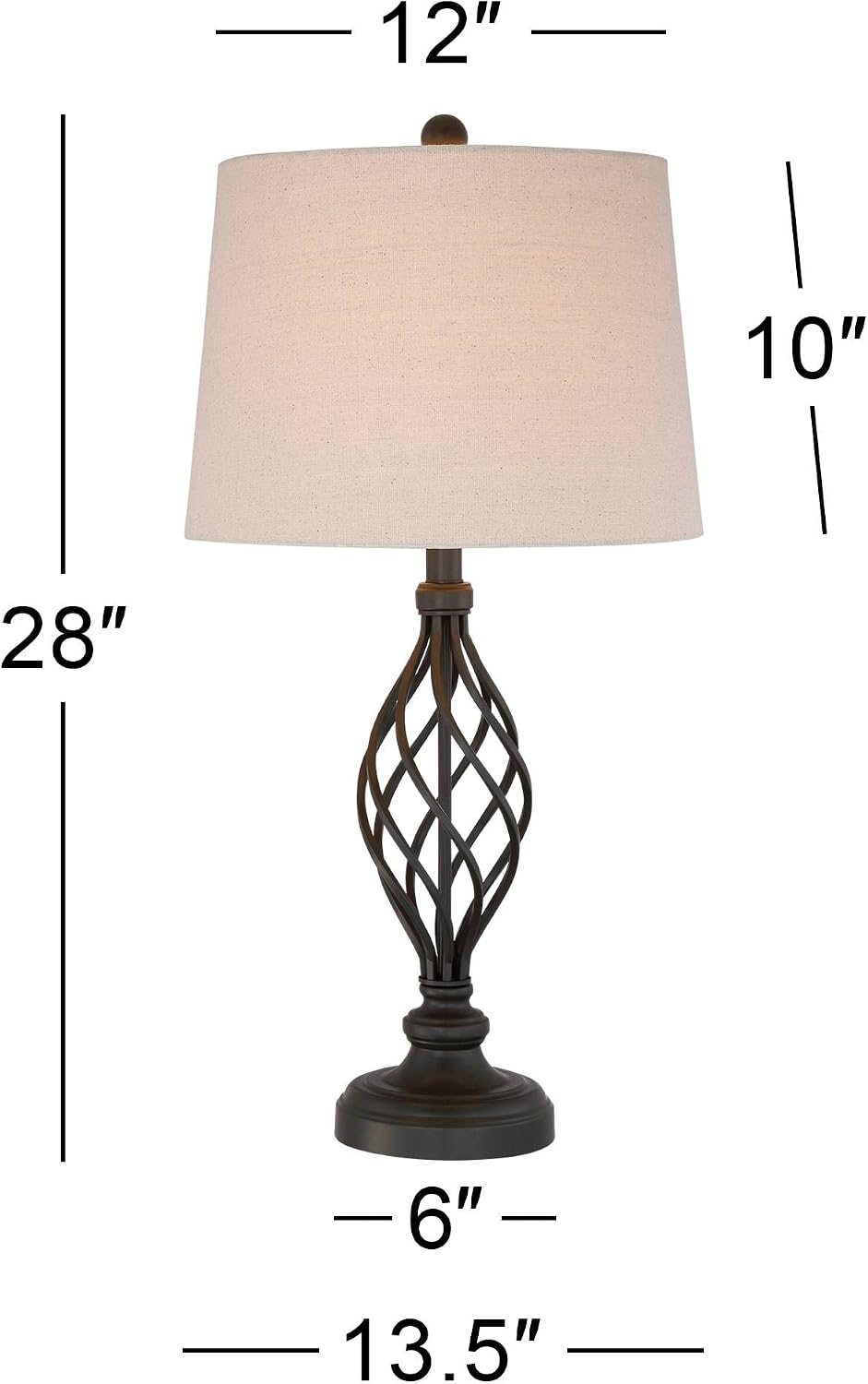 Franklin Iron Works Annie Modern Industrial 3-Way Table Lamps 28' Tall Set of 2 with Dimmers Bronze Iron Cream Tapered Drum Shade for Bedroom Living Room House Home Bedside Nightstand Office