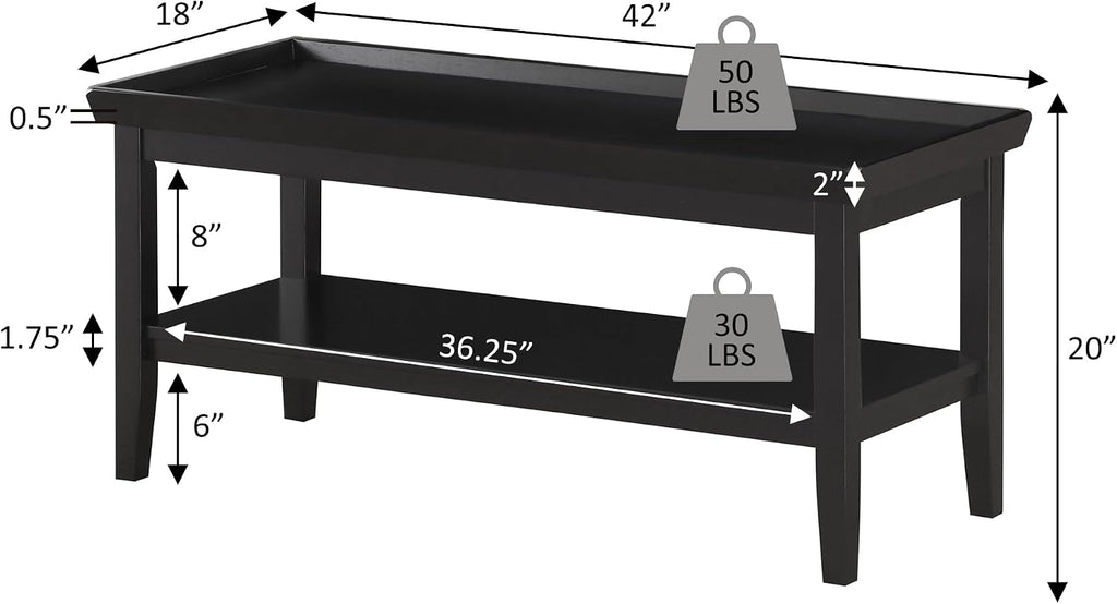 Convenience Concepts Ledgewood Coffee Table 42' - Modern Center Room Accent with Storage Shelf for Transitional, Traditional Living & Family Room, White
