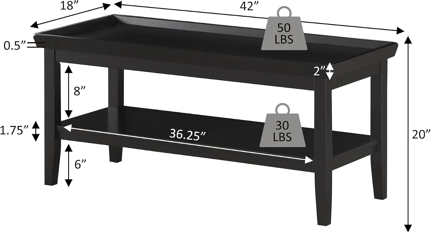 Convenience Concepts Ledgewood Coffee Table 42' - Modern Center Room Accent with Storage Shelf for Transitional, Traditional Living & Family Room, White