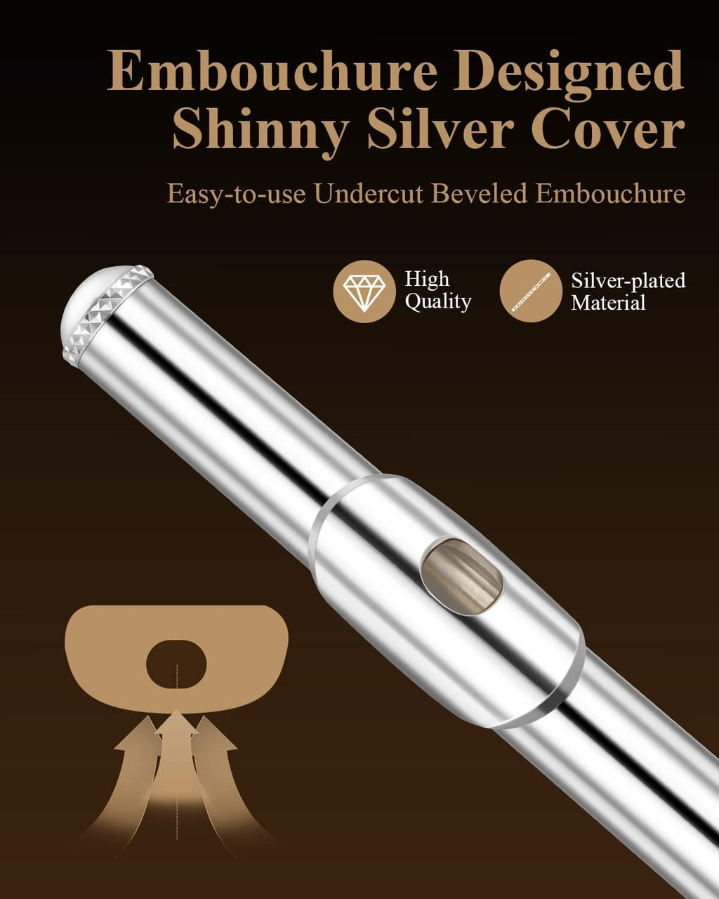 Eastar Upgraded Closed Hole 16 Keys C Flute for Beginner Student, Instrument with Cleaning Kit, Stand, Case, Gloves, Tuning Rod, Fingering Chart, Silver Plated, EFL-1S