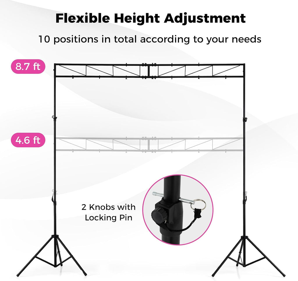 S AFSTAR Lighting Truss Stand System, Heavy Duty DJ Light Stand with 2 Folding Tripods & 12 Mounting Points, Height Adjustable Light Hanging Kit for Music Gear, Stage, Wedding & Concert