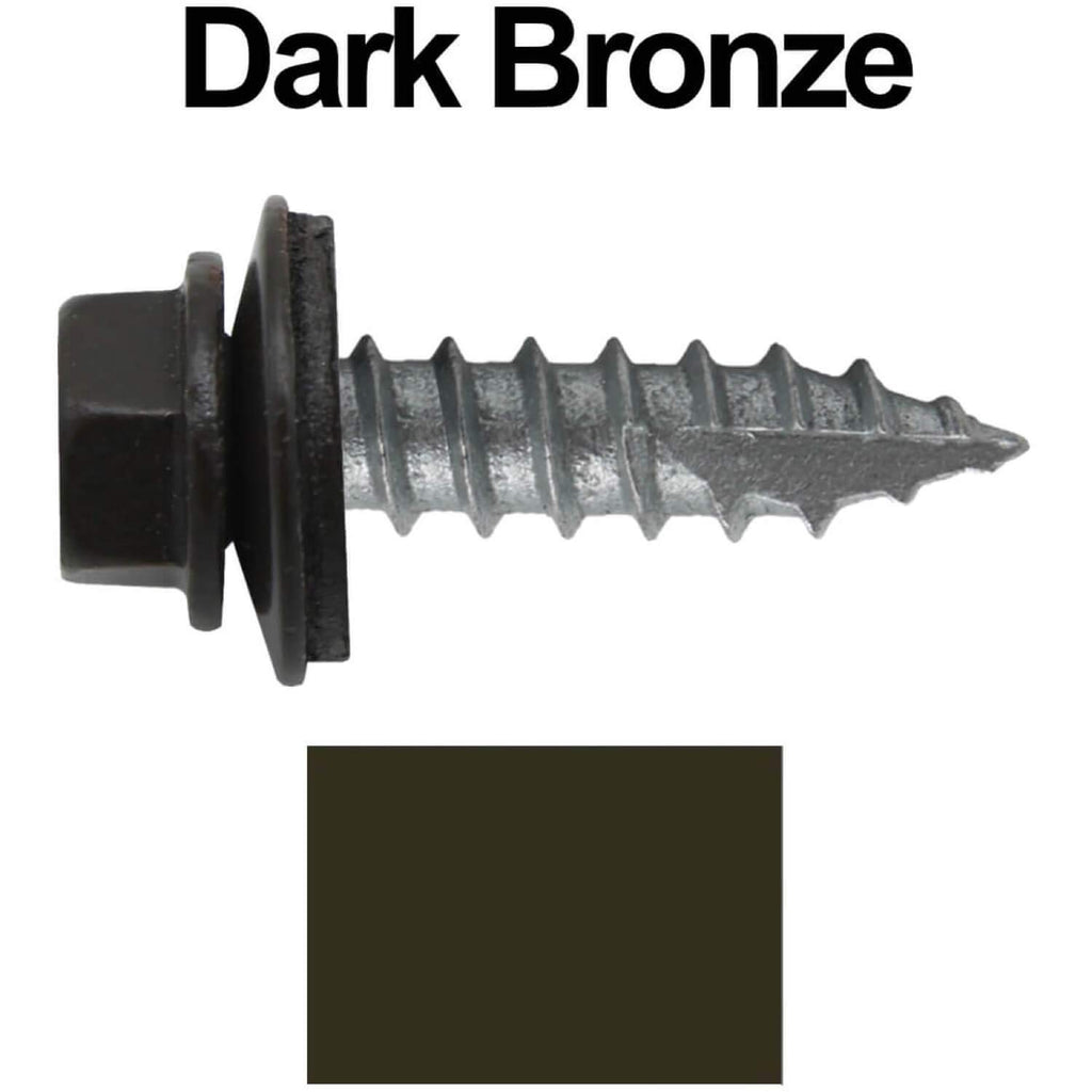 #14 Metal Roofing Screws: (1000) Screws x 1' Dark Bronze Hex Head Sheet Metal Roof Screw. Self Starting/Tapping Metal to woodsheet Metal Screws with EPDM Washer. for Corrugated Roofing