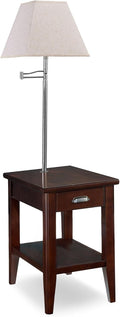 Leick Home Laurent End Table with Lamp, Solid Wood, with Drawer and Shelf, Chocolate Cherry, 10537