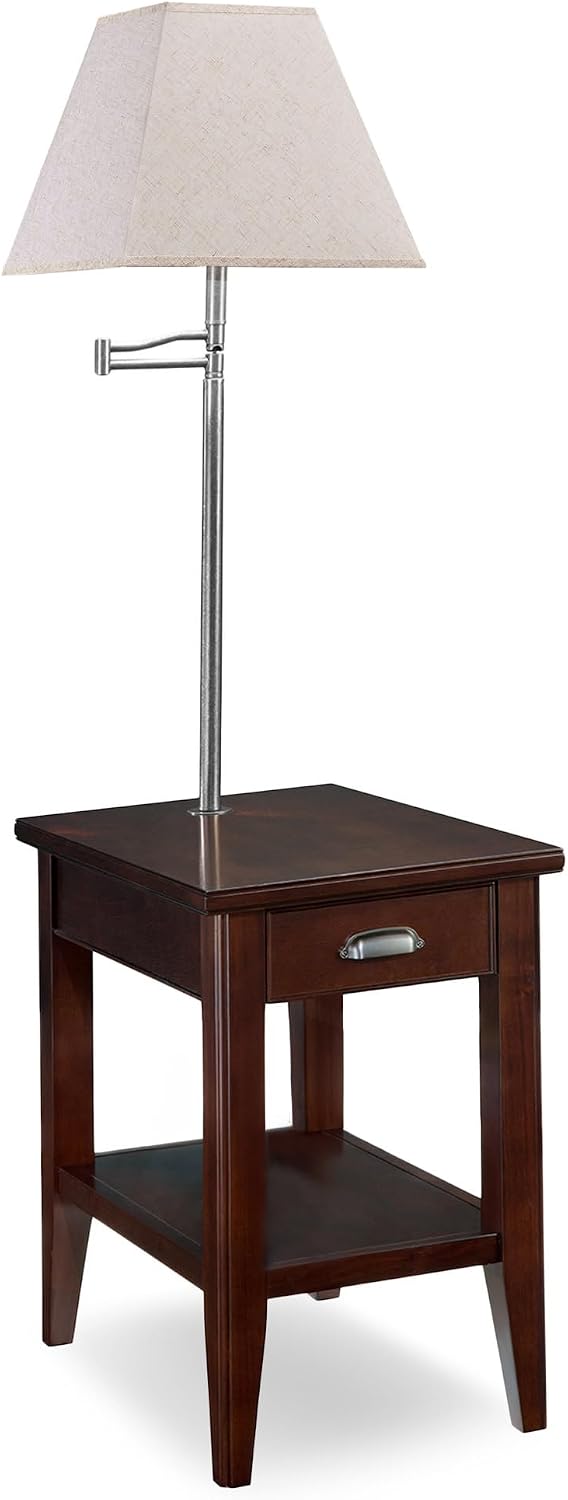 Leick Home Laurent End Table with Lamp, Solid Wood, with Drawer and Shelf, Chocolate Cherry, 10537