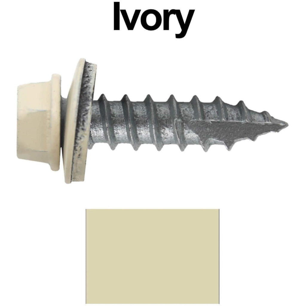 #14 Metal Roofing Screws: (1000) Screws x 1' Ivory Hex Head Sheet Metal Roof Screw. Self Starting/Tapping Metal to woodsheet Metal Screws with EPDM Washer. for Corrugated Roofing