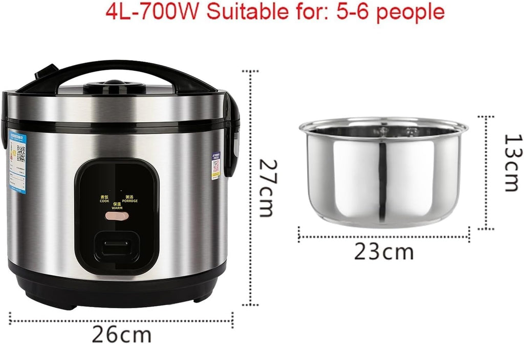 Rice Cooker (2-5L) 304 Stainless Steel Inner Pot, Intelligent Insulation, Make Rice & Steam Food & Vegetables, 220-240V US/EU Power(4L)