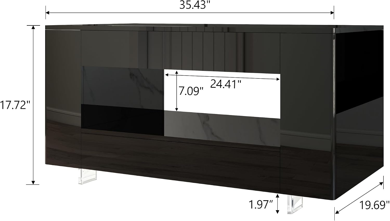 Glossy Coffee Table with Open Shelf Storage - High Gloss Modern Cocktail Table for Living Room, Bedroom, Office