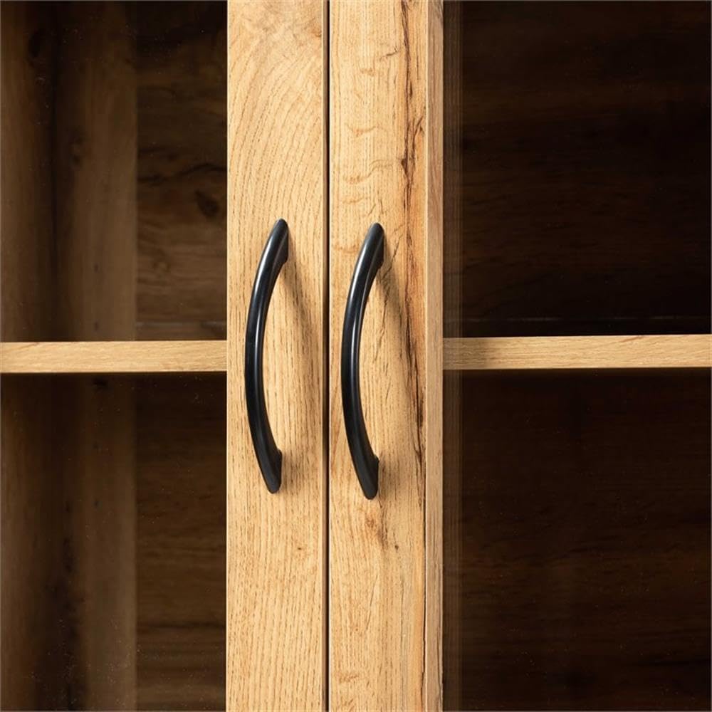BOWERY HILL Wood Kitchen Cabinet and Hutch, 70.87' H x 23.62' W x 15.75' D, Oak Brown Finish, 4 Shelves, Drawer, Cord Management, Anti-Topple Kit, Modern Style Storage for Kitchen Appliances