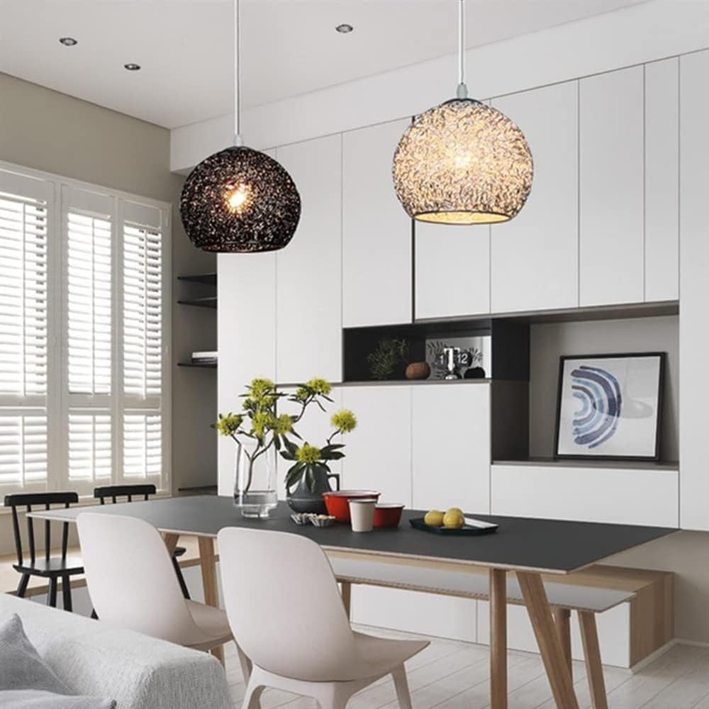 Chandelier Light for Living Room LED Chandelier Aluminum Wire Globe Lampshade Fixture Nordic Decor Hanging Light for Kitchen Island Dining Room Living Room Hallway (Silver)