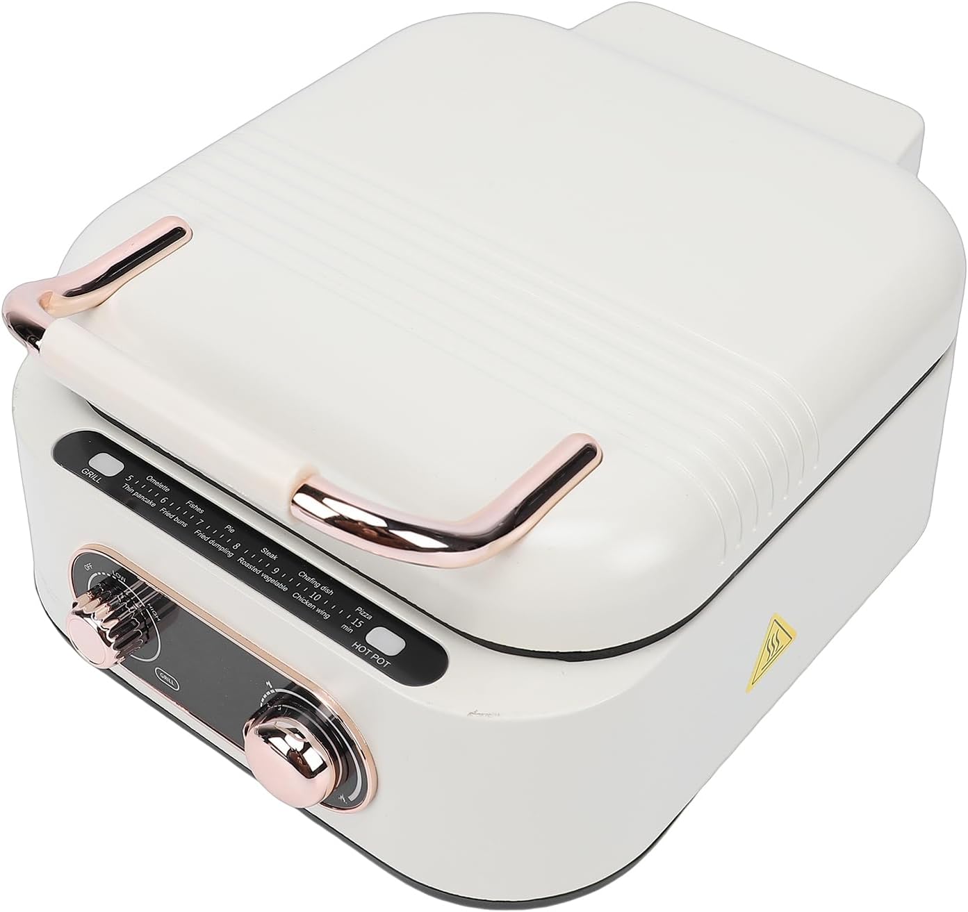 Electric Skillet Double Sided Fast Heating Multi Function Pancake Griddle Hot Pot Steamer Pizza Maker Fryer for Home Kitchen Cooking Bakelite Aluminum