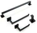 Kitchen and Bathroom Rack Black Towel Rod Bath Towel Hook Towel Rack, Square Black 4-Piece Set